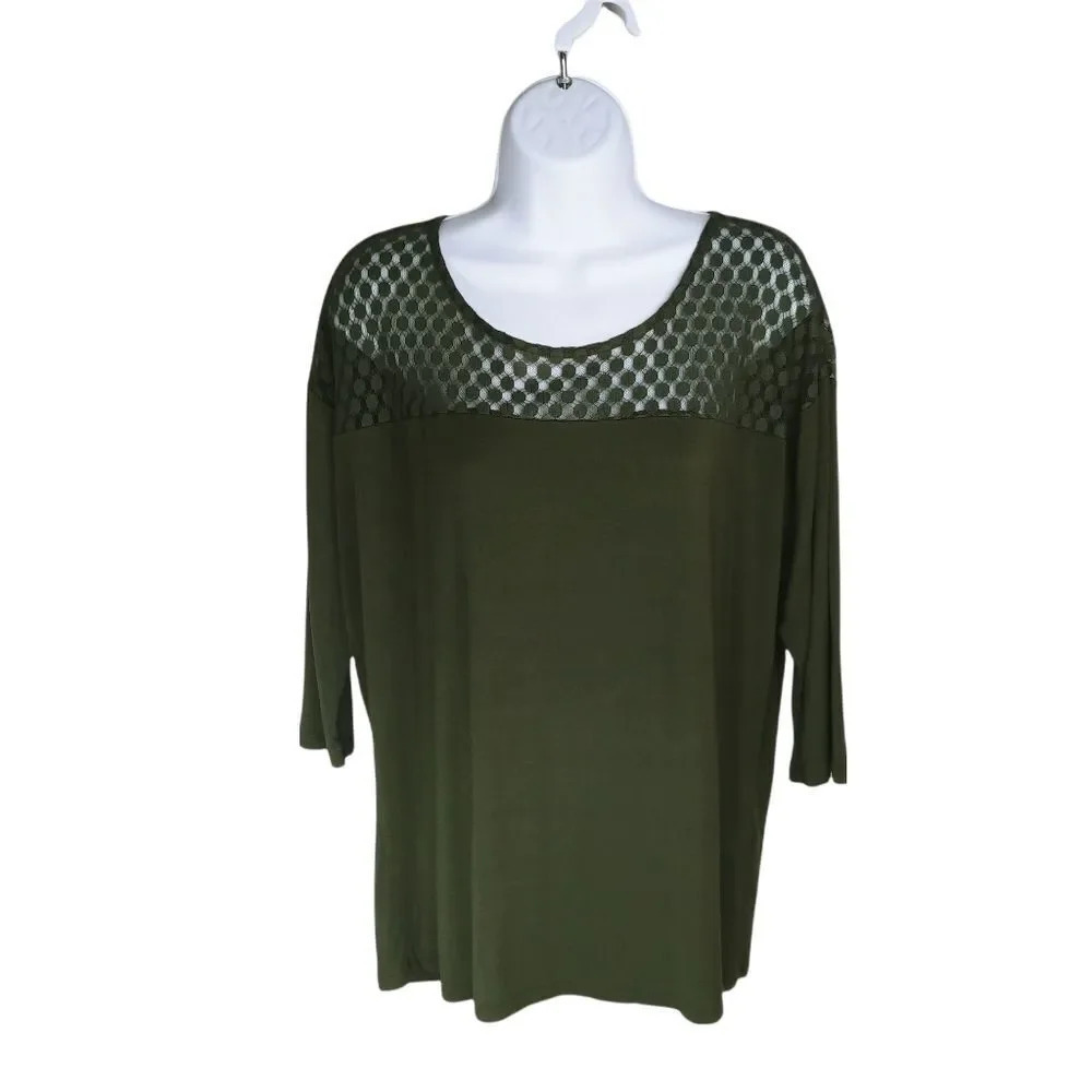 Banana Republic 3/4 Sleeve Top Geometric Lace Olive  Green M